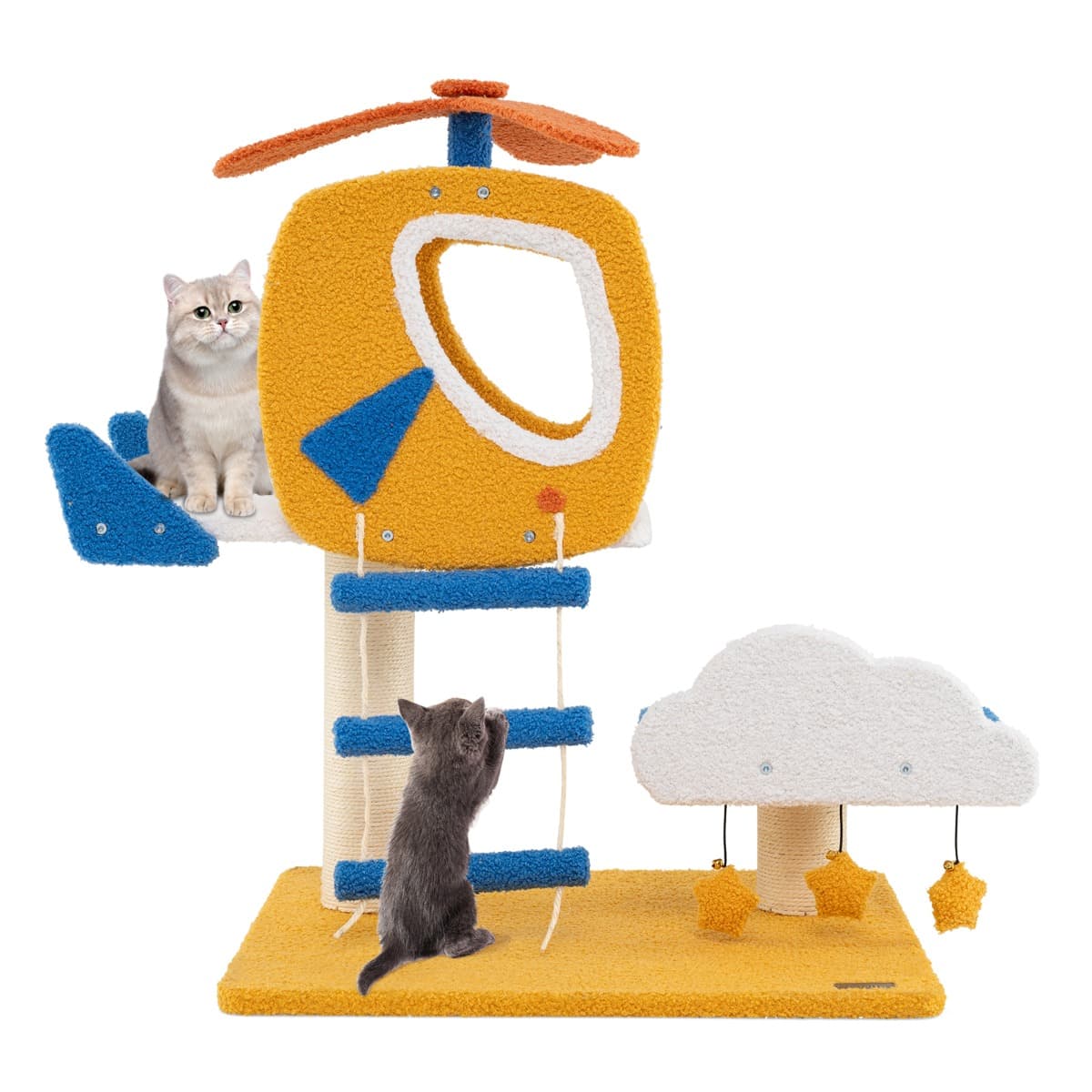 CostwayArbre à Chat sur le Thème de l'Aviation Tour à Chat avec Perchoir en Forme d'Hélicoptère Poteau à Gratter Plateforme de Saut